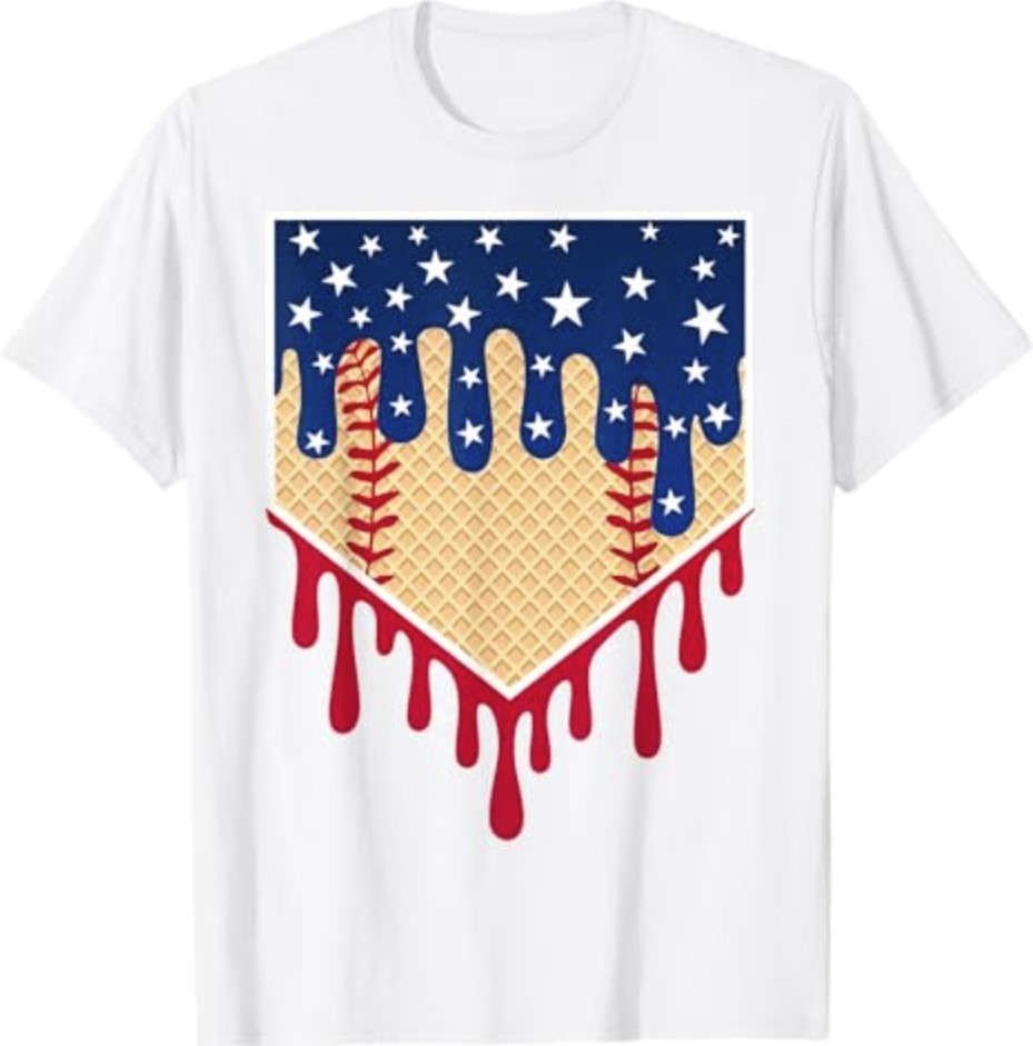 Baseball Ice Cream Drip 4th of July Red Blue & White Drip T-Shirt gallery