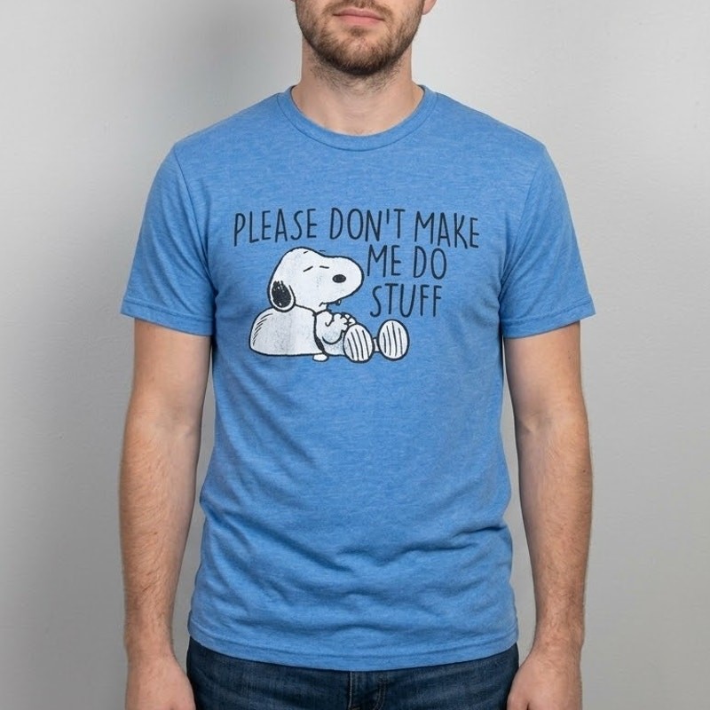 Peanuts Snoopy Please Don't Make Me Do Stuff T-Shirt Graphic Tee Blue Men Size M gallery