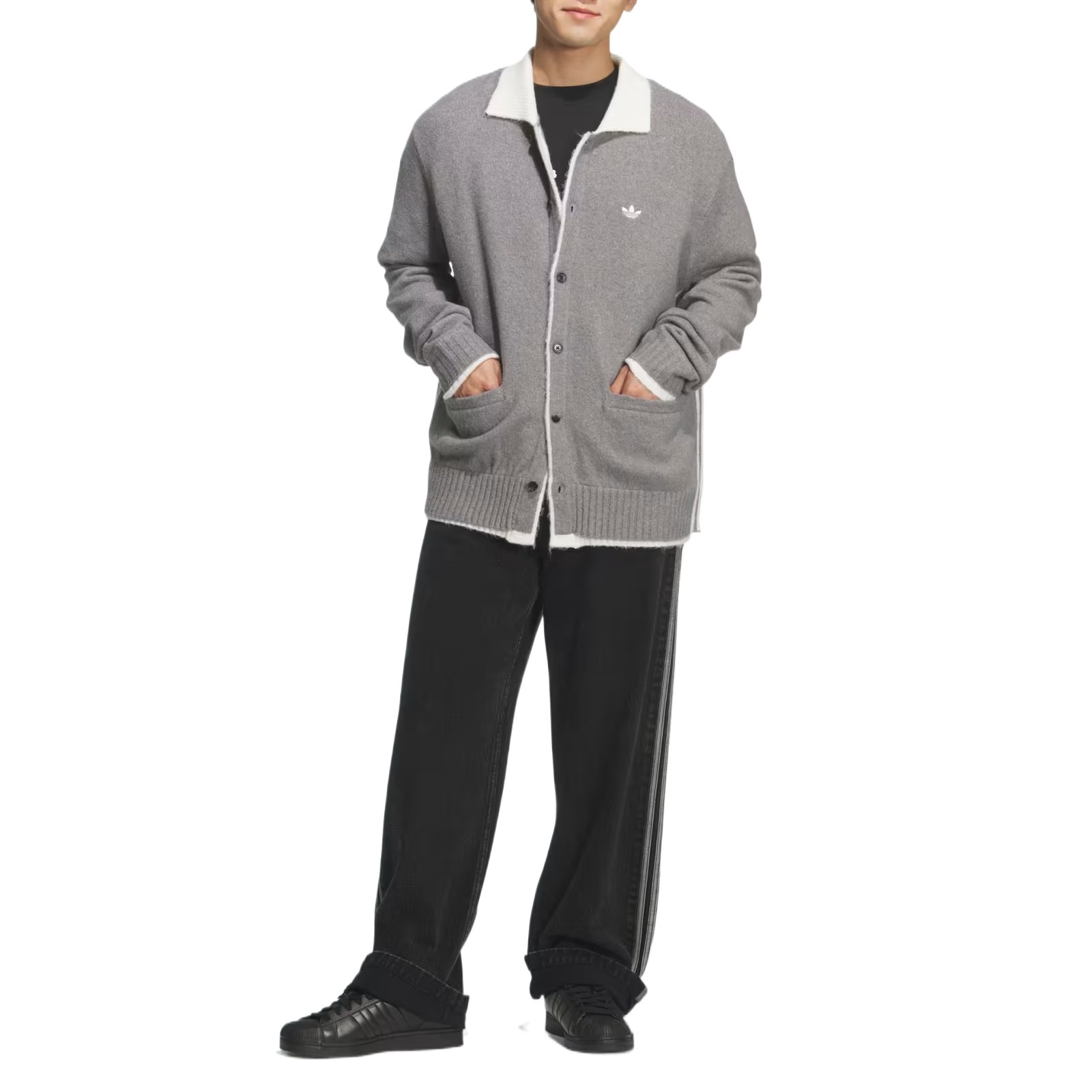 Adidas Originals REFINED LUXE Sweaters Men's Gray/White Lapel Moderate KS2907 gallery