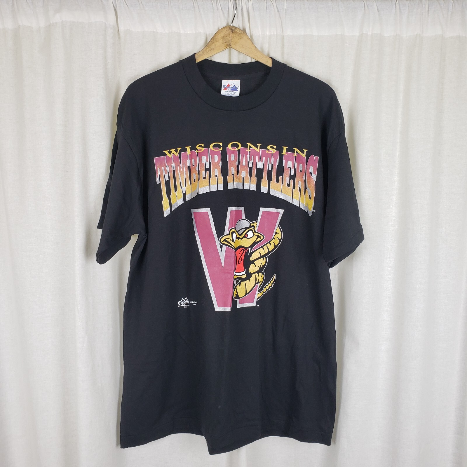 Vintage Wisconsin Timber Rattlers Majestic Baseball Black TShirt Mens XL 90s USA gallery