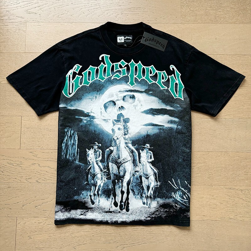 25/SS NEW Godspeed Rock Skeleton Knight print pattern Tee Washed Mens T-shirt gallery