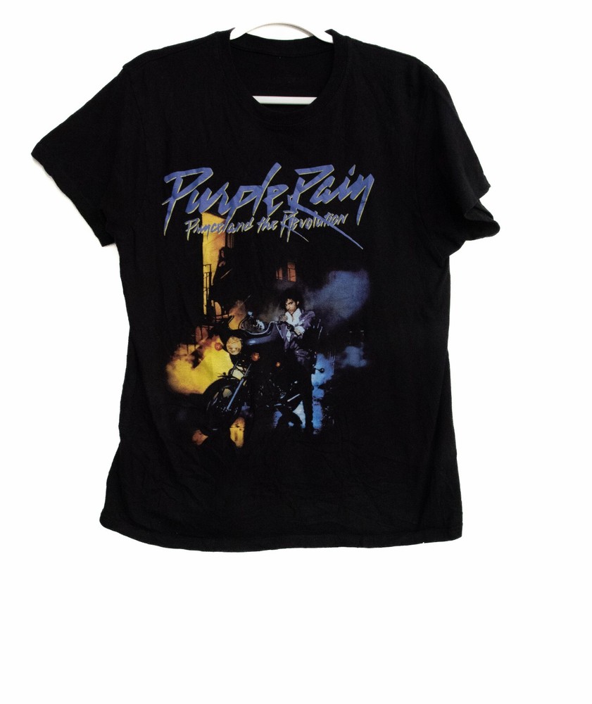 The Prince Estate Official & Approved Purple Rain Mens Black T-Shirt Cotton L