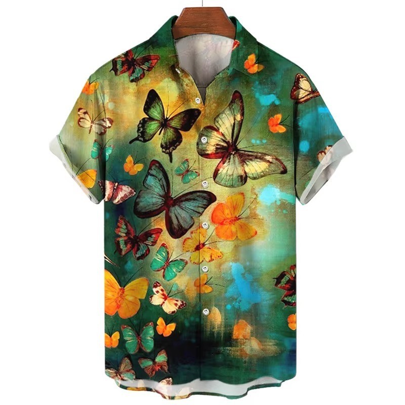 Mens Button Down Abstract Butterfly Colorful Hawaiian Top Novelty Summer Shirt gallery