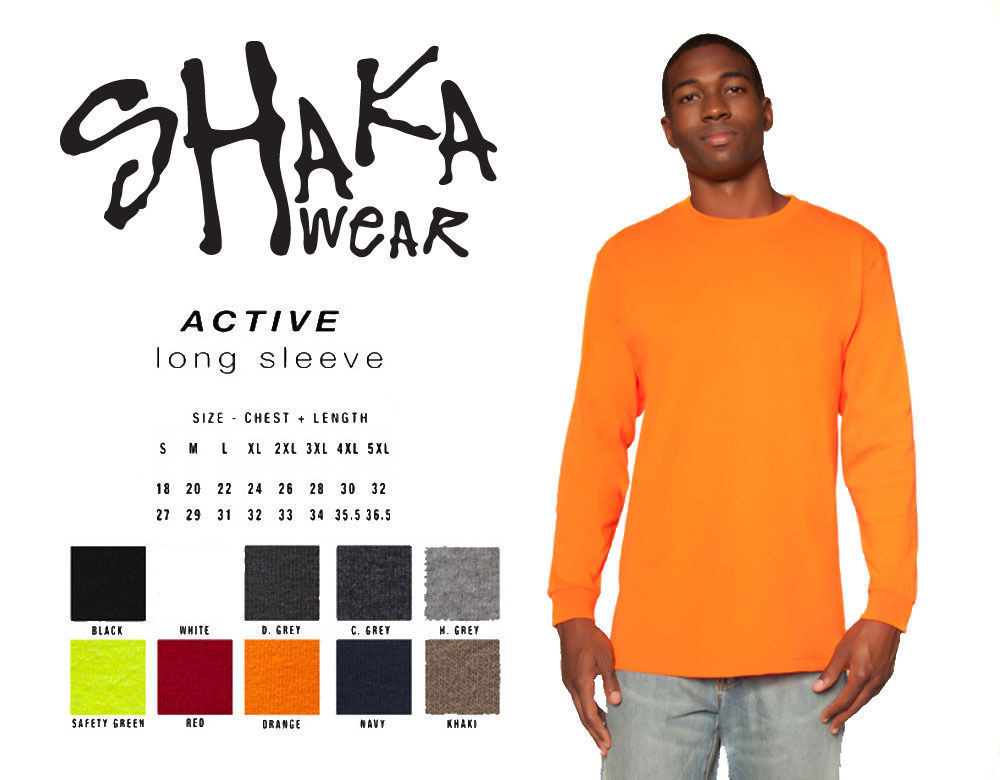Shaka Wear Active Long Sleeve Plain Casual Crew Neck T-Shirt SM-3X gallery