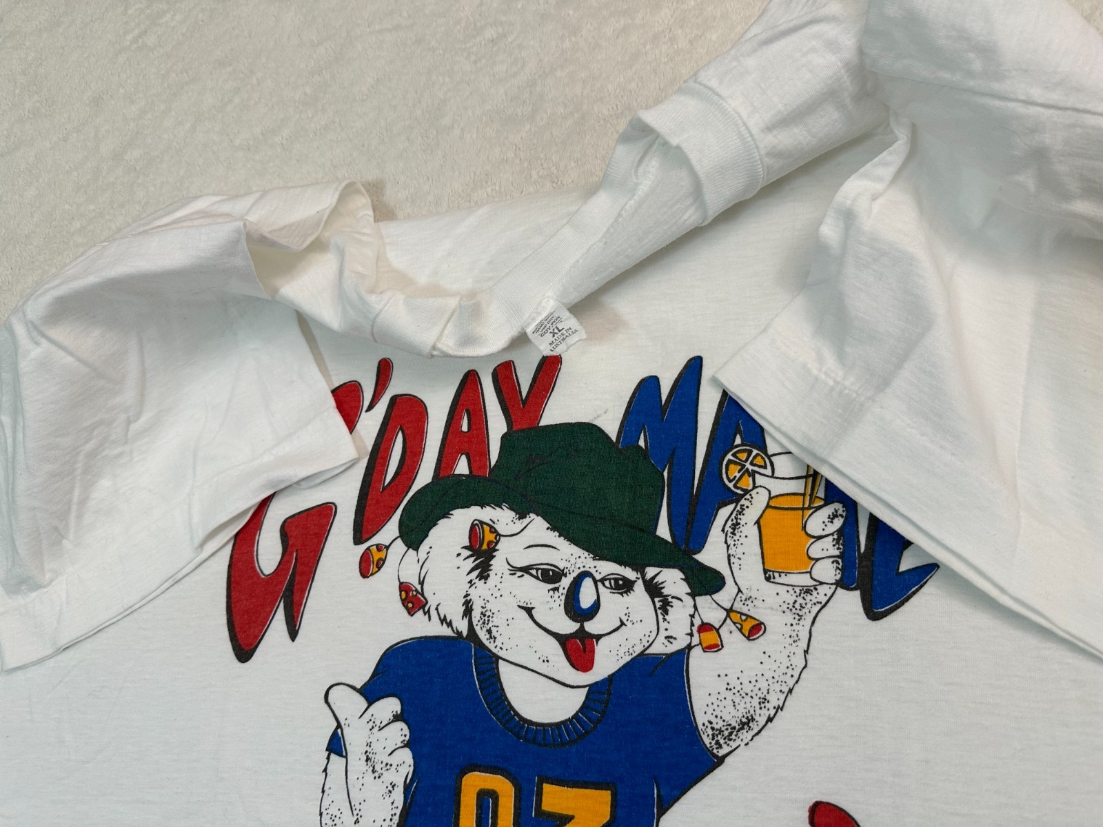 Vintage 1980s 90s G'Day Mate Koala Kangaroo Cartoon Made In Australia T-Shirt, L gallery
