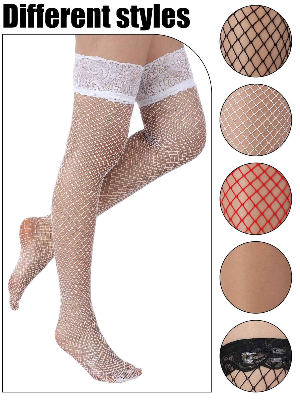 4 Pairs Fishnet Thigh High Stocking Silicone Lace Top Sheer Over Knee Stockings gallery