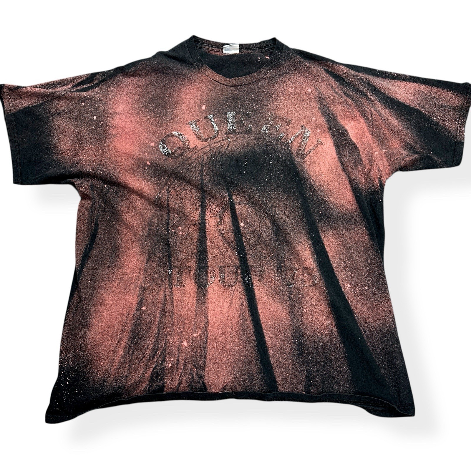 Queen Band Tour ’75 Tie-Dye Graphic T-Shirt Size 2XL Retro Black VTG Spray Style
