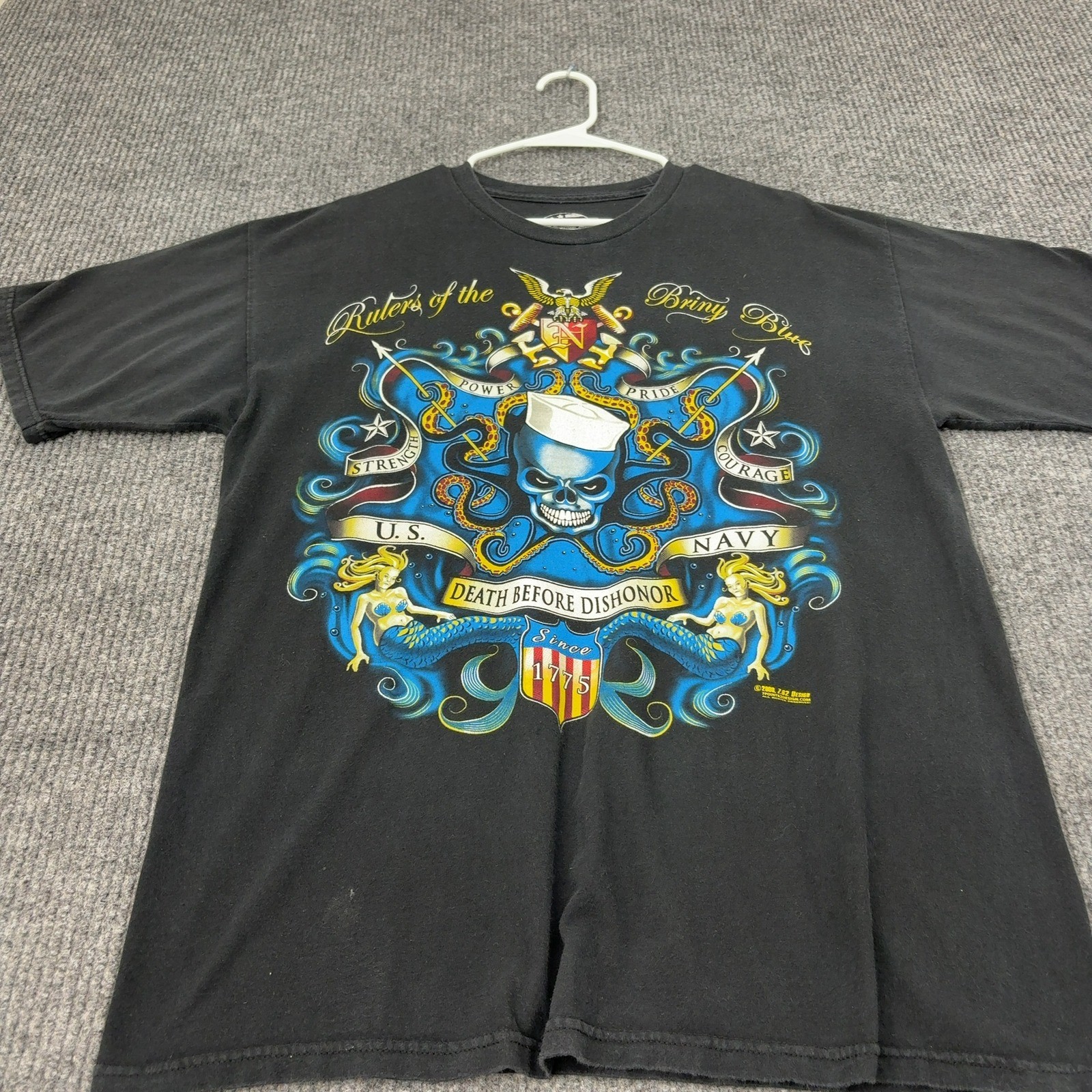 US Navy 7.62 Design T Shirt Mens L Black Cotton Mermaid Skull Graphic Military gallery
