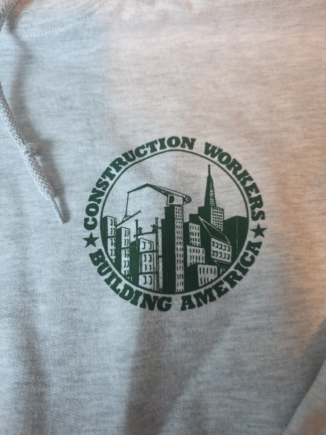 Construction Workers Building America Mens Large Gray Hoodie Front and Back Logo gallery