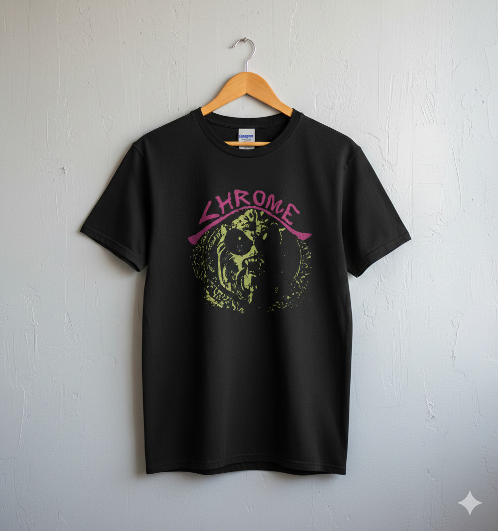 Chrome Band T-Shirt Black Acid Punk Rock Graphic Tee Vintage Style – T395
