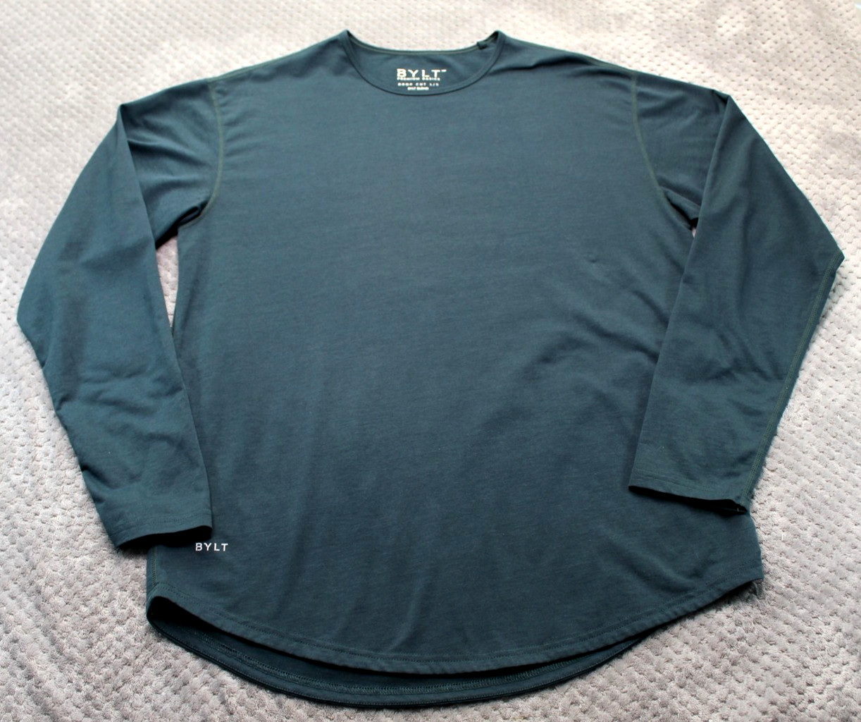 BYLT Shirt Mens XL Green Blue Drop Cut Long Sleeve BYLT Blend Basics Stretch Tee gallery