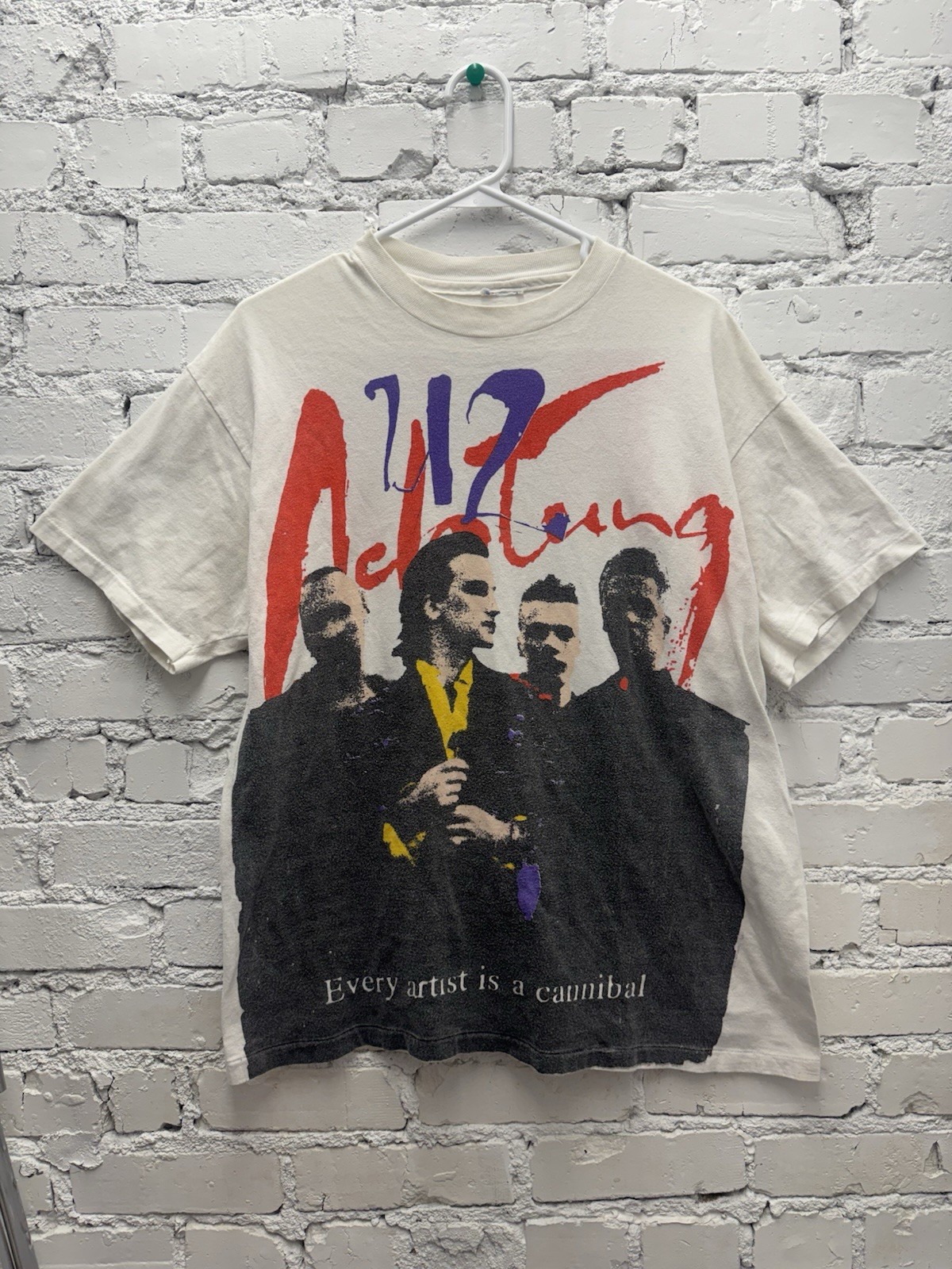 VTG U2 Achtung 1991 Baby Zoo TV Tour White Band Concert Tee AOP T-Shirt M/L USA gallery