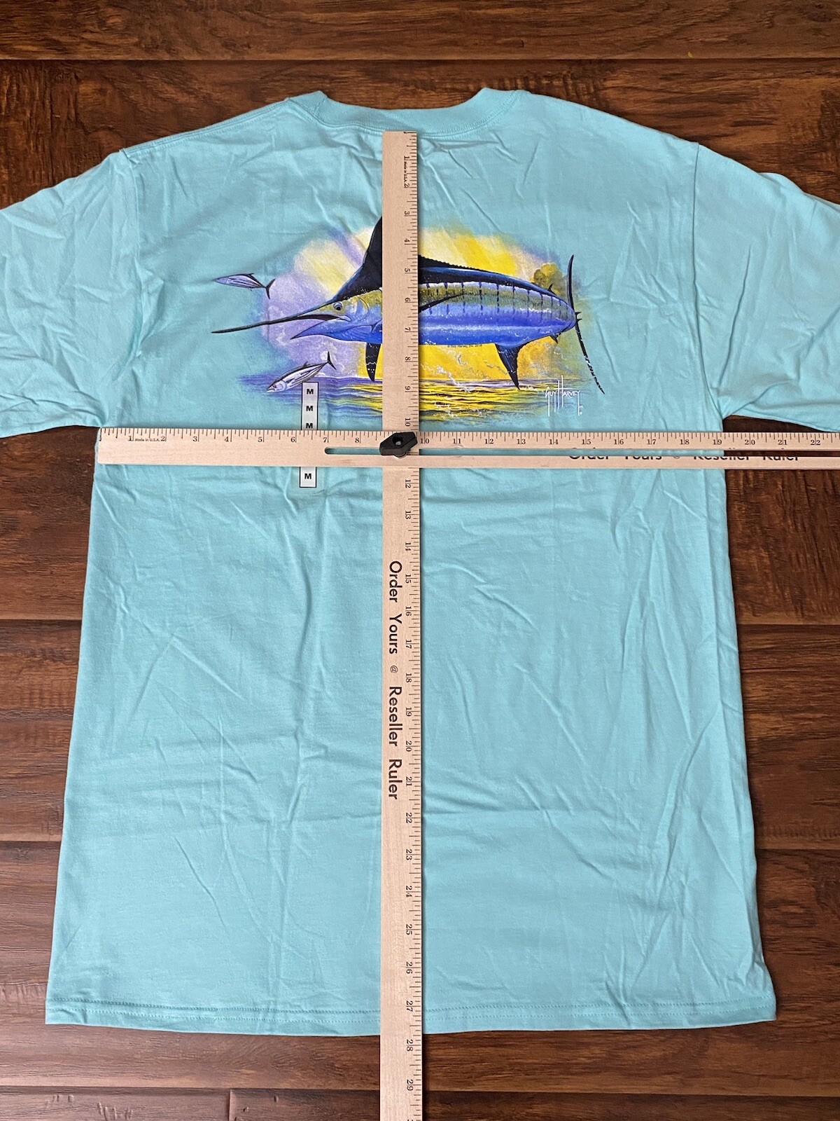 Guy Harvey Aftco Mens Marlin Fish Pocket Turquoise Pocket T-Shirt NWT Size M gallery