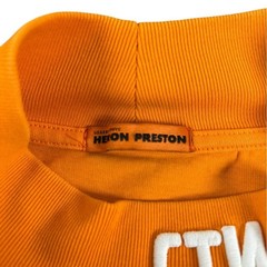 HERON PRESTON Orange Cyrillic Style Mock Neck Long Sleeve Top Size L Streetwear