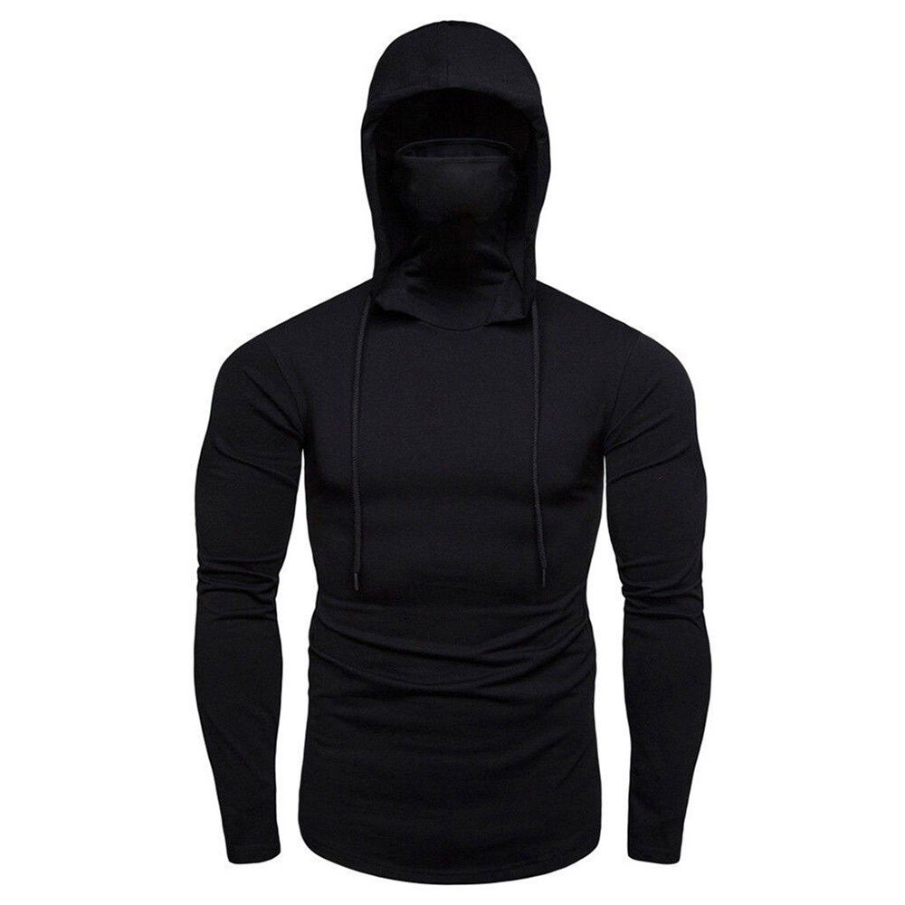 Mens Long Sleeve Hooded T-shirt Fitness Gym High Neck Stretch Shirt Hoodie gallery