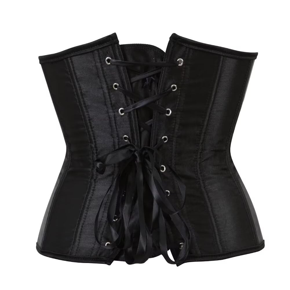 Black Corset Underbust Lace up Boned Brocade Waist Training Plus Size XS gallery