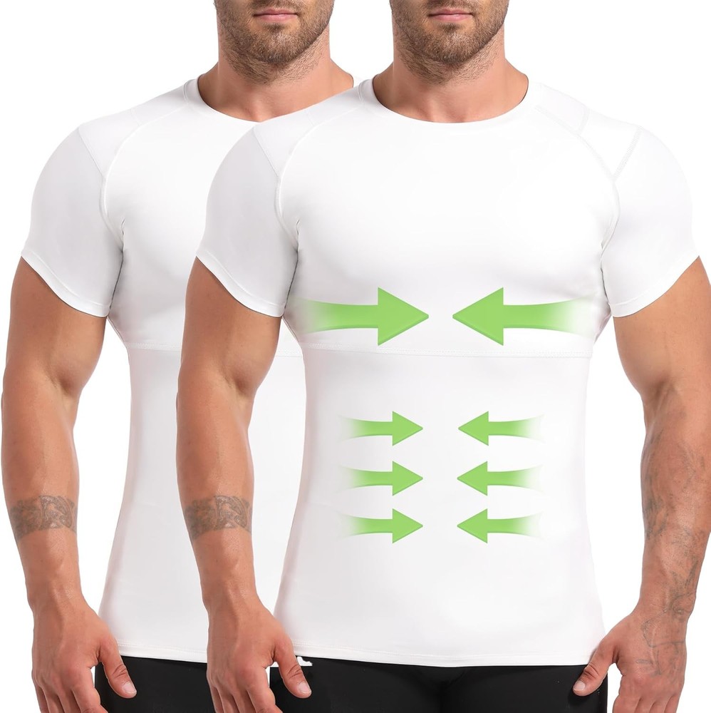 Mens Compression Undershirt Slimming Body Shaper Tummy Control Back Support
