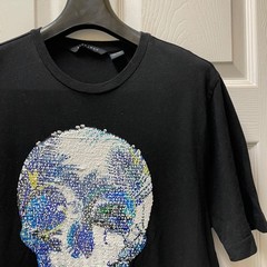 Sean John Men’s Medium Black Reversible Sequin Skull & I Am Limited Edition Tee