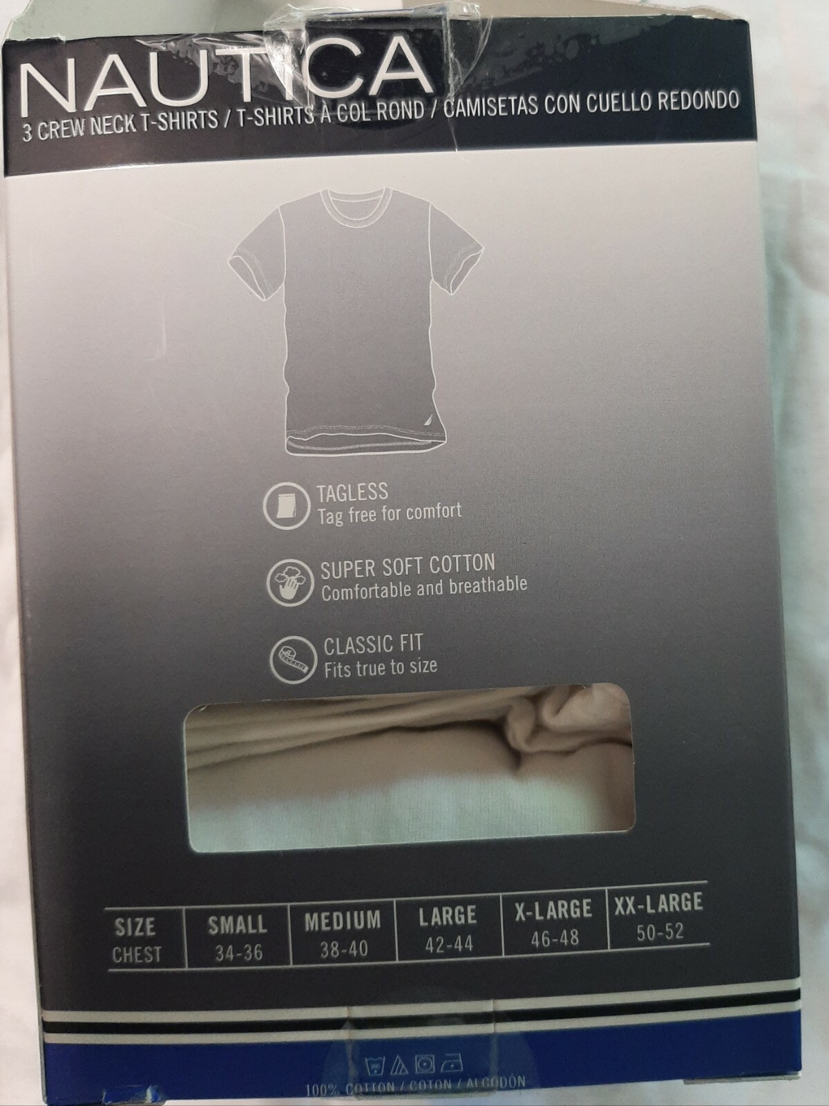 New in Box NAUTICA 3 pack WHITE CREW NECK T-SHIRTS Men's Size SMALL 34-36 gallery