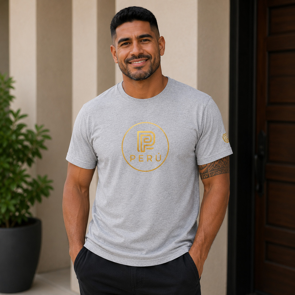 Peru Gold Logo Premium Organic Cotton Unisex Tee | BUSENETA gallery