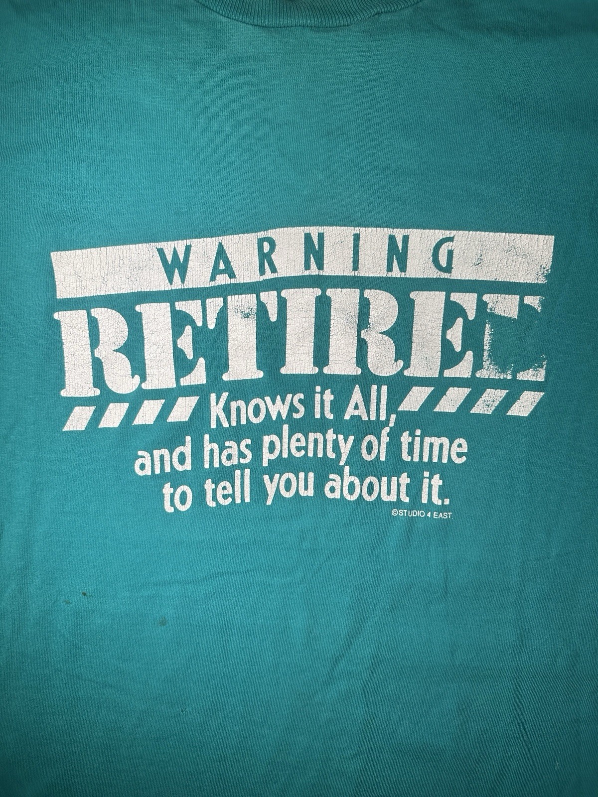 Vintage Retiree Warning Knows It All Teal Graphic T Shirt XL USA 12 gallery