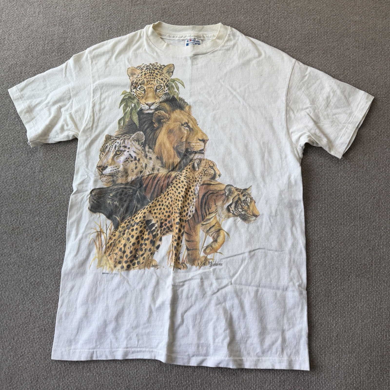 Vintage 1989 Biolchini Big Cat Men’s L T-Shirt Leopard Lion Tiger Single Stitch gallery