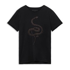 John Varvatos Men’s Metallic Coiled Snake Embroidered Graphic Crew T-Shirt Black