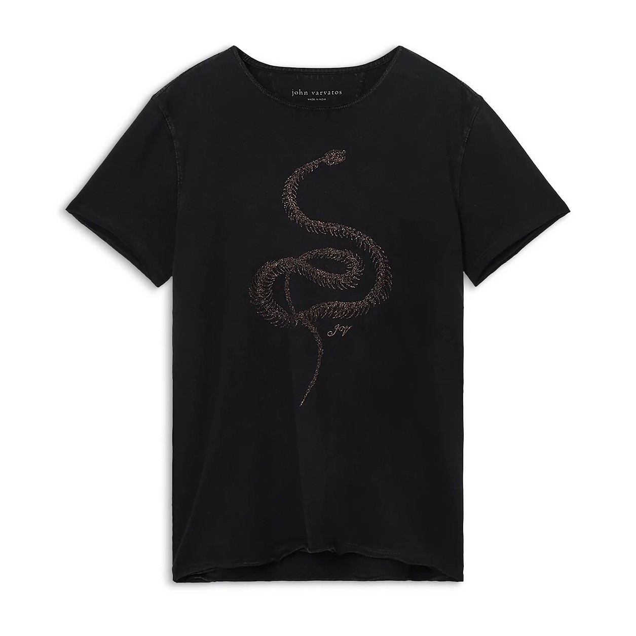 John Varvatos Men's Metallic Coiled Snake Embroidered Graphic Crew T-Shirt Black gallery