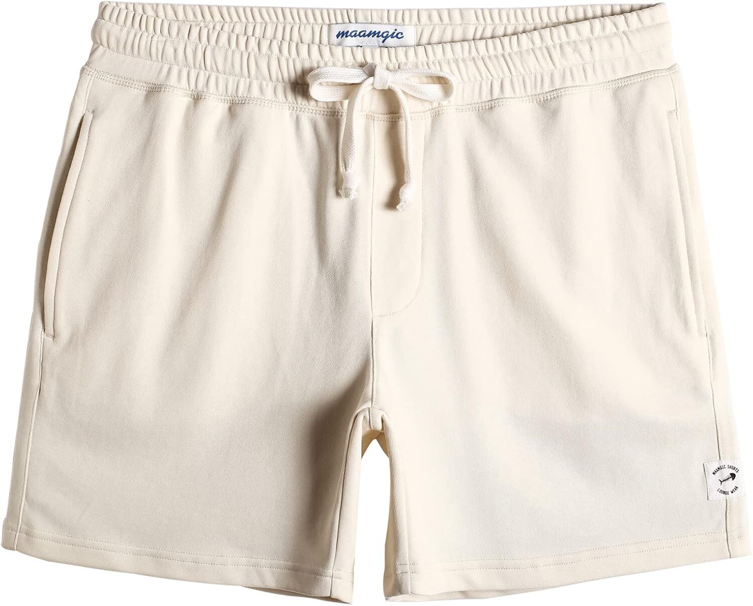 maamgic Mens Athletic Gym Shorts 5.5″ Elastic Waist Casual Large, Ivory