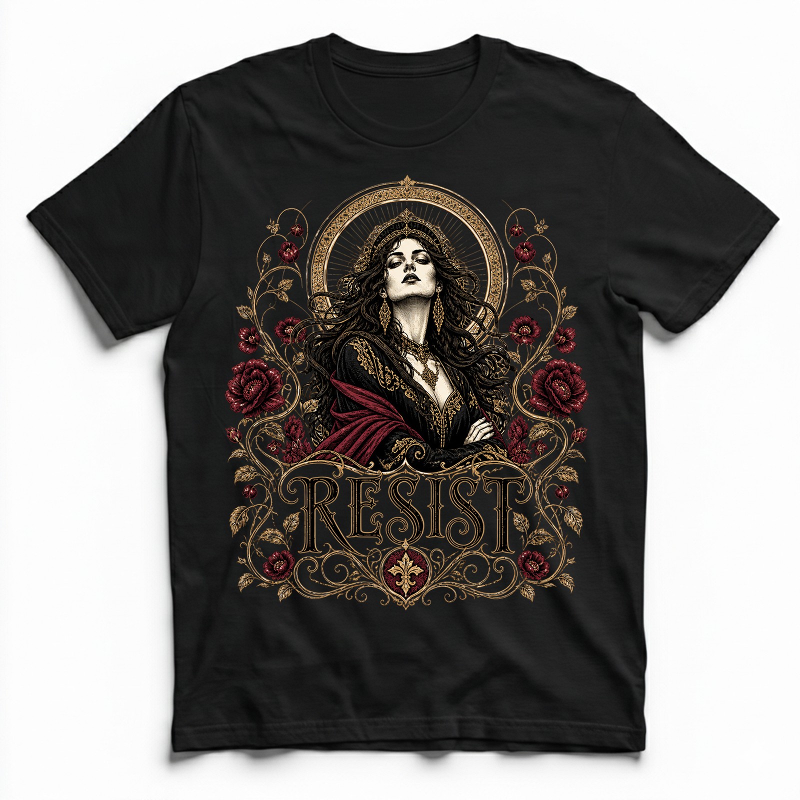 Dark Resist Gothic Floral Burgundy Rose Lover T-Shirt Witchy Tee gallery