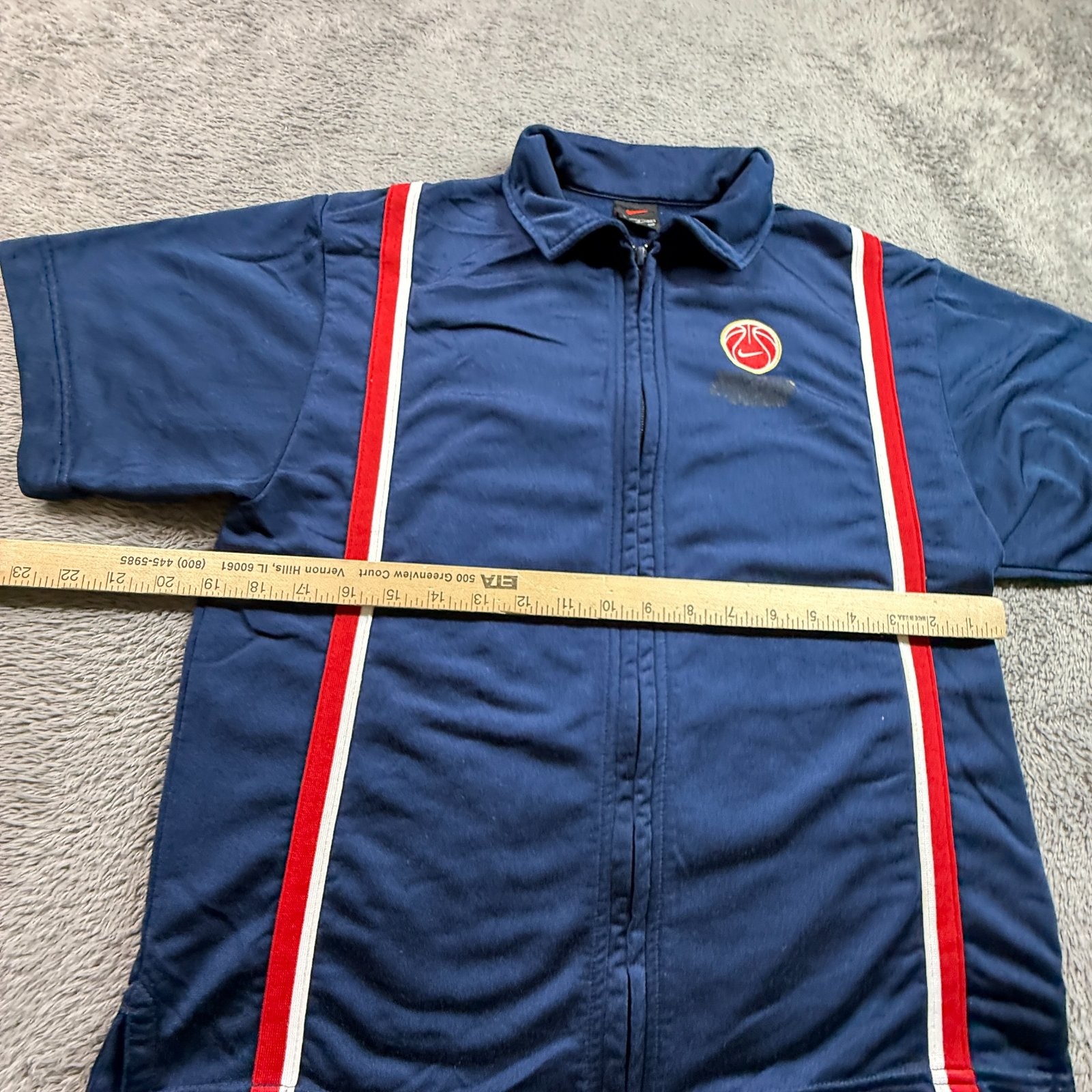 Nike Mens S Basketball Warm Up Shirt Blue Red White Stripe Zip Jersey Vintage gallery