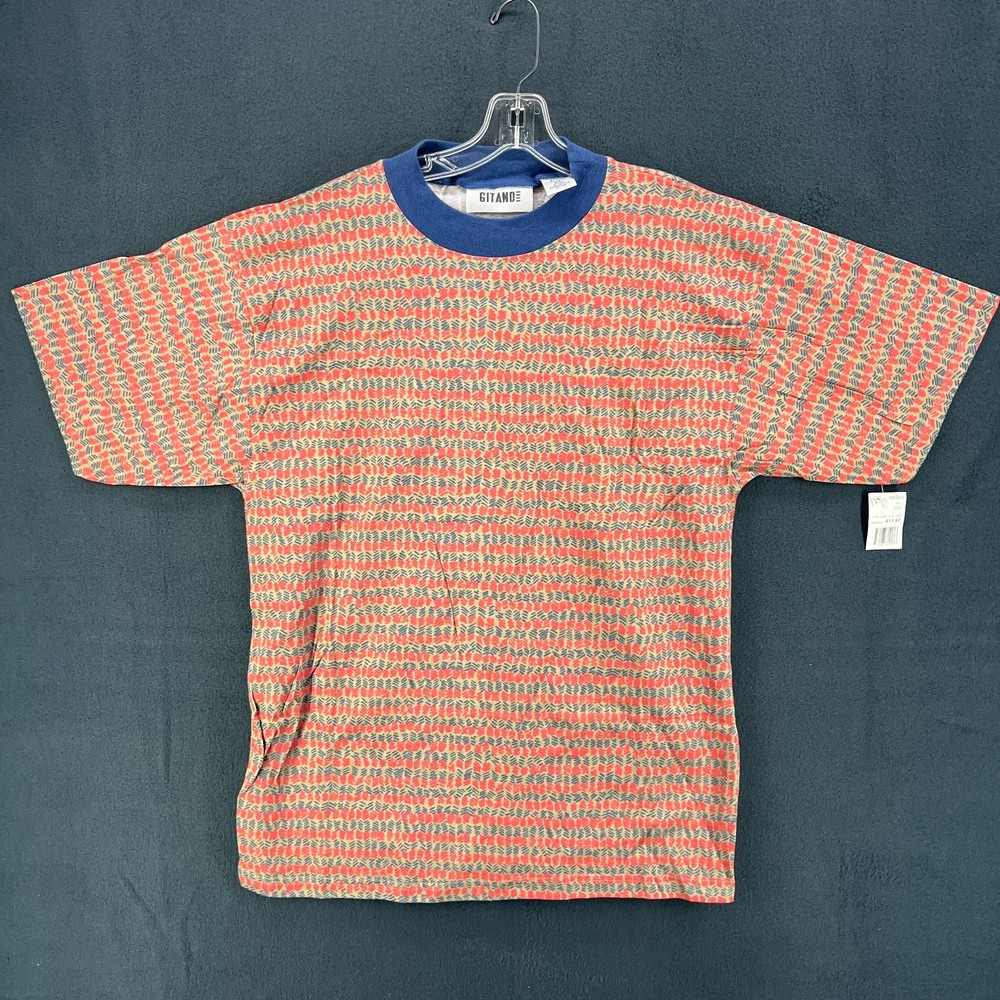 Vintage 90s Gitano AOP Geometric Stripe Surf Skate Short Sleeve Shirt Medium NWT