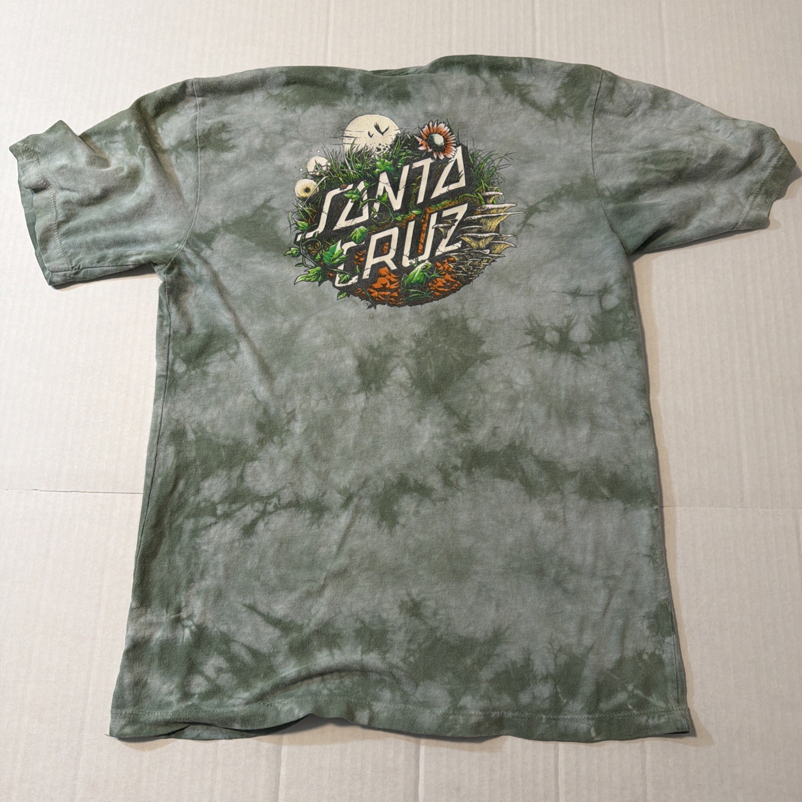 Santa Cruz Skateboards Green Tie Dye Graphic T Shirt Classic Dot Logo Men's gallery