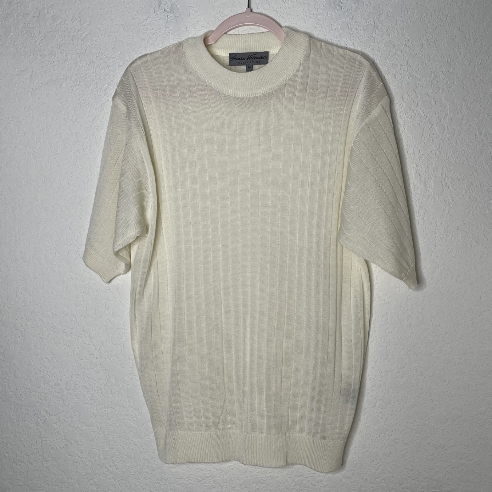 Vtg Henri Valdise Collection Short Sleeve Knit Shirt Mens Sz M Cream Semi Sheer
