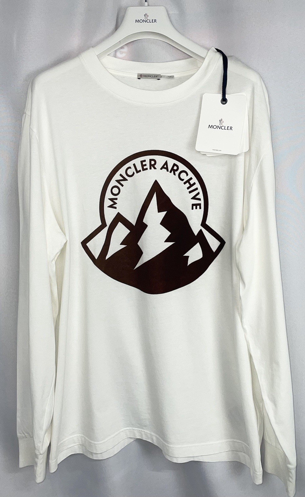 Moncler XXL Long Sleeve T-Shirt Mens Off White Felt Big Logo NEW NWT gallery