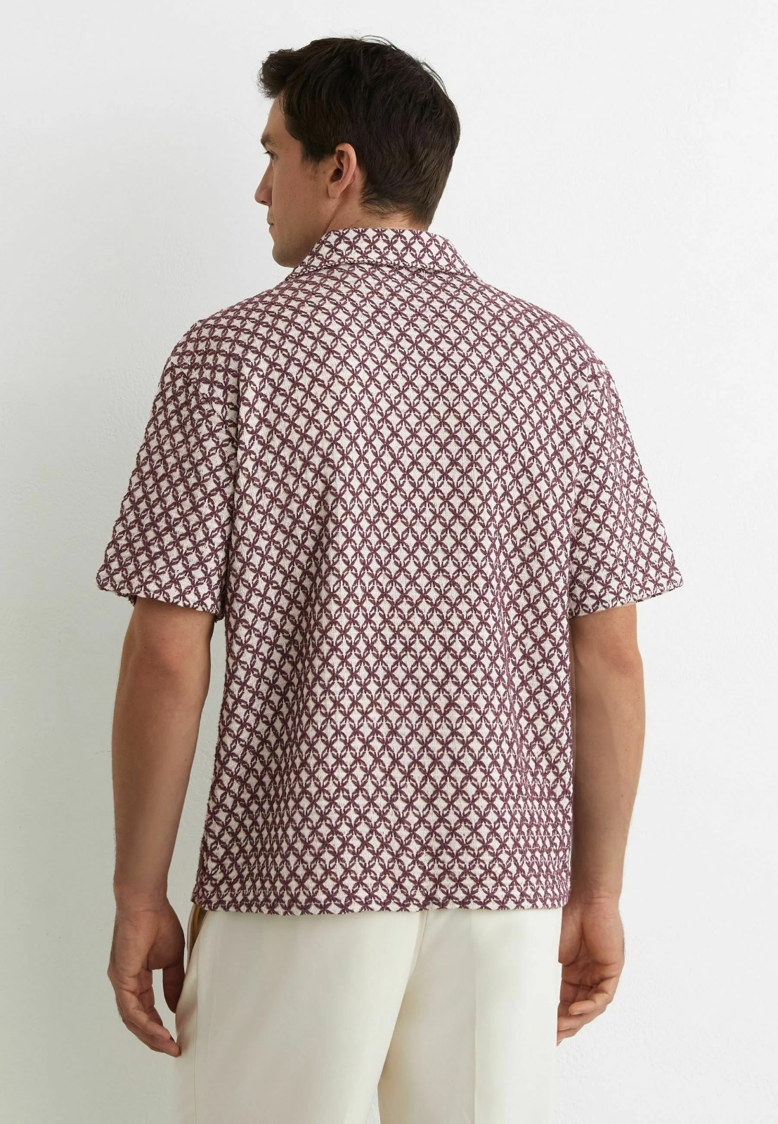 REISS Mens Rust Red Mills Cuban Collar SS Shirt Designer Embroidered Crochet gallery