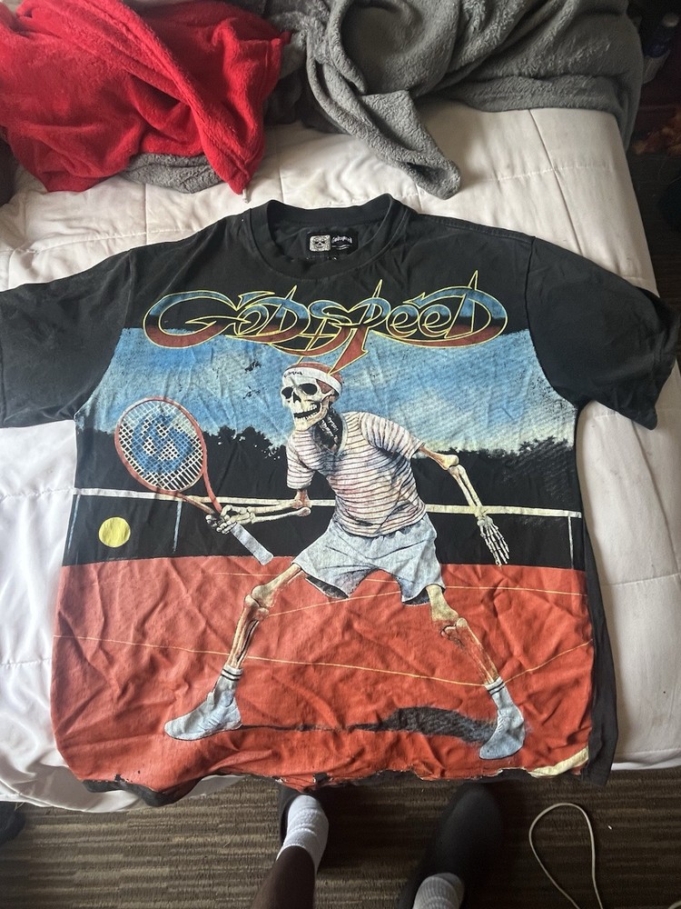 Godspeed Men’s Black Size S Crew Neck Short Sleeve Skeleton Tennis Graphic Tee