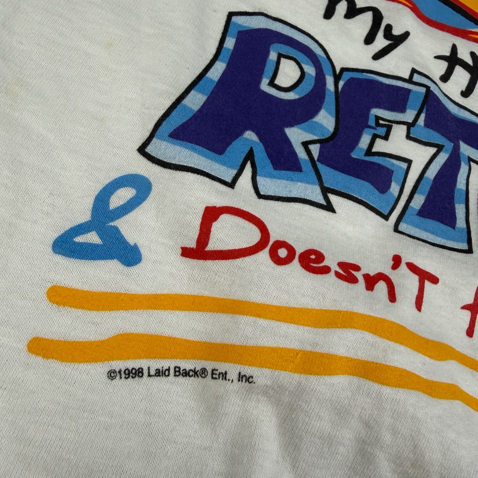 Vintage 1998 Retired Funny Shirt Mens L White Graphic Tultex Retired Statement gallery