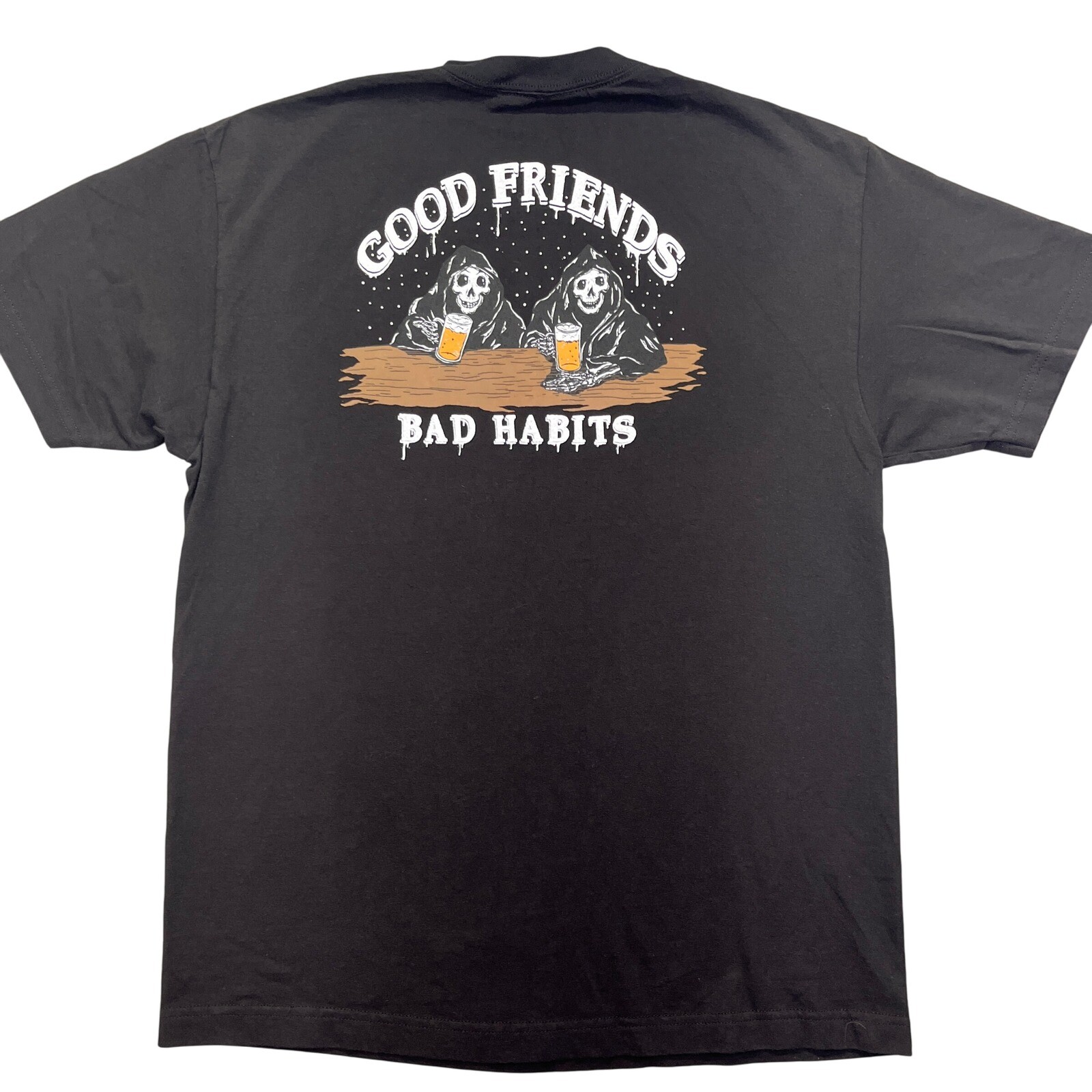 Fresh Vibes Graphic T-Shirt Good Friends Bad Habits Crew Neck Tee Large gallery