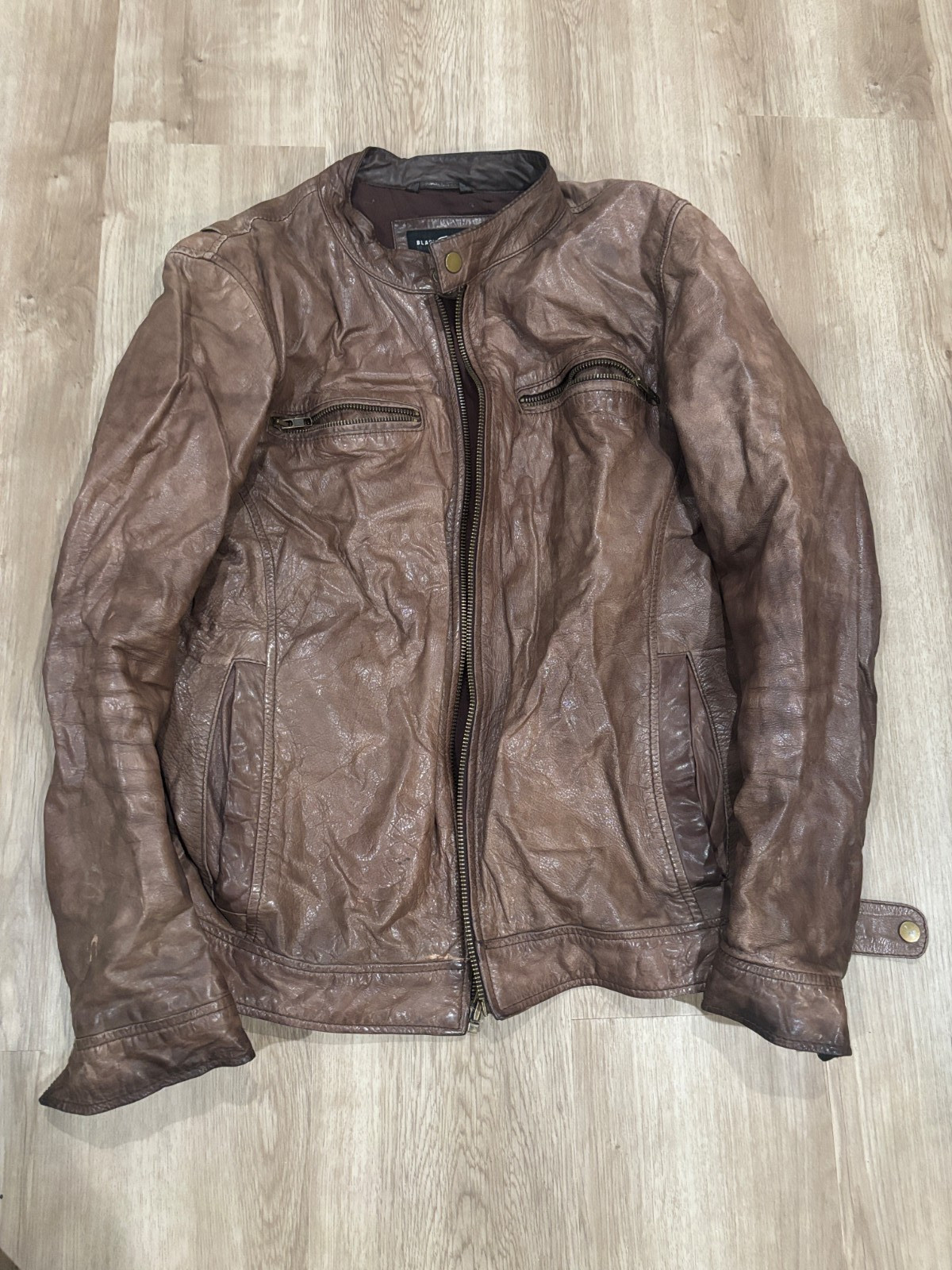 Black Rivet Men’s Genuine Leather Jacket Brown Zip Front Size M gallery