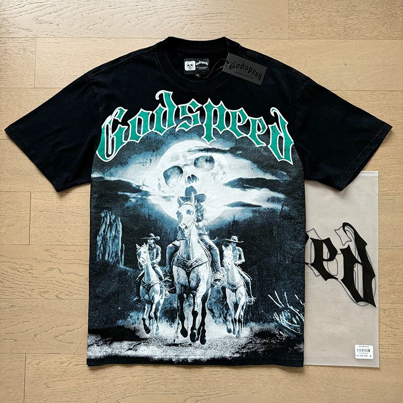 25/SS NEW Godspeed Rock Skeleton Knight print pattern Tee Washed Mens T-shirt gallery