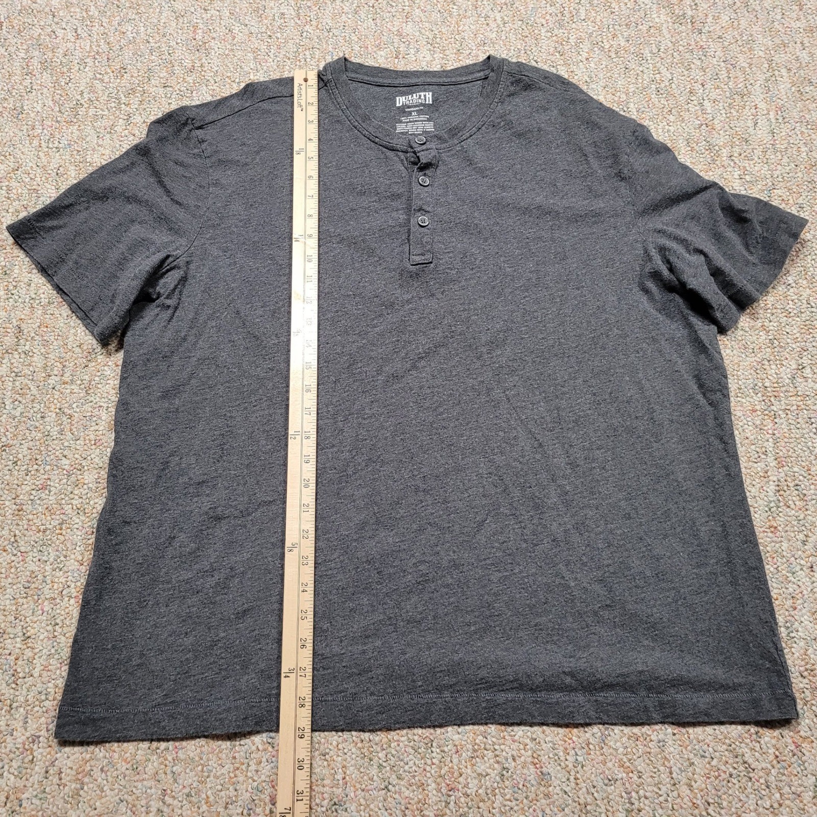 Duluth Trading Co Shirt Mens XL Gray Henley Organic Cotton Short Sleeve Work gallery