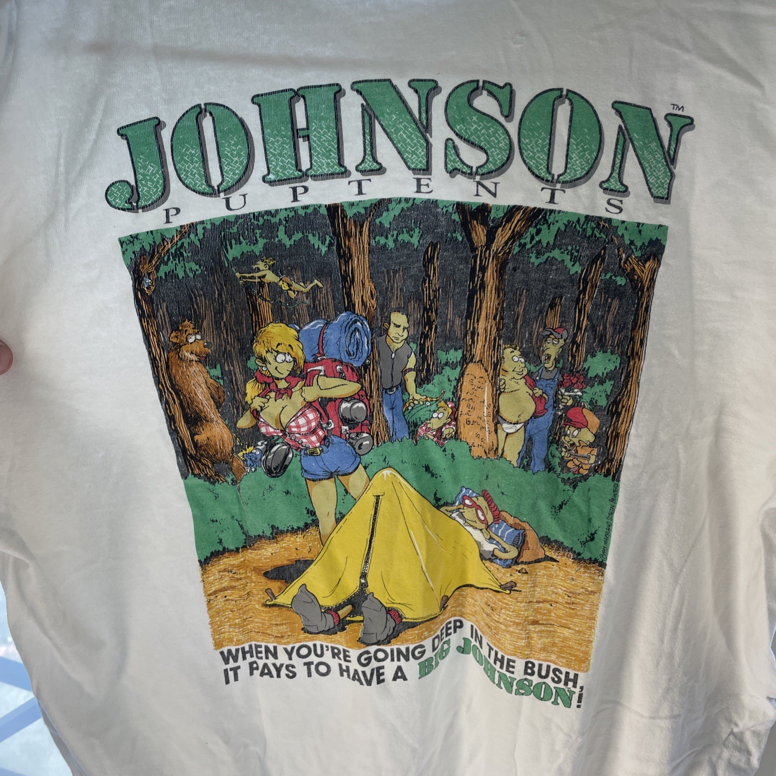 Vintage 90s BIG JOHNSON Pup Tents T-Shirt Single Stitch Camping Distressed gallery