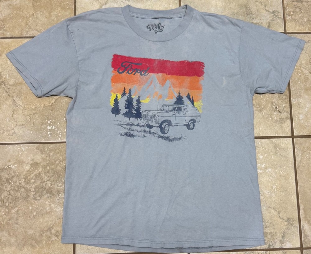 TEE LUV Light Blue Ford Bronco Classic Truck Print T Shirt-Size XL