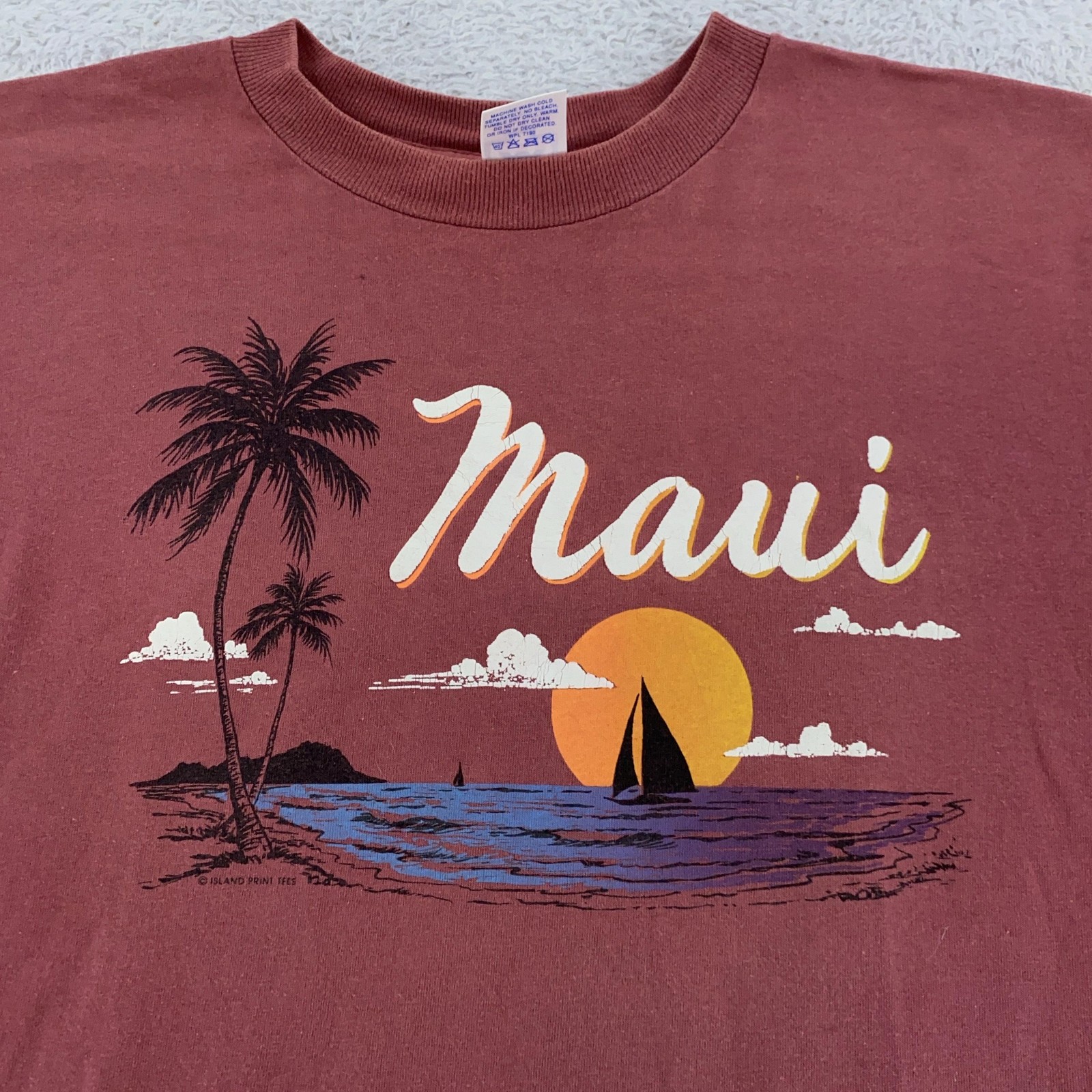 Vintage Maui Sunset T-Shirt Mens Medium Beach Palm Tree Sailboat Surf 90s USA