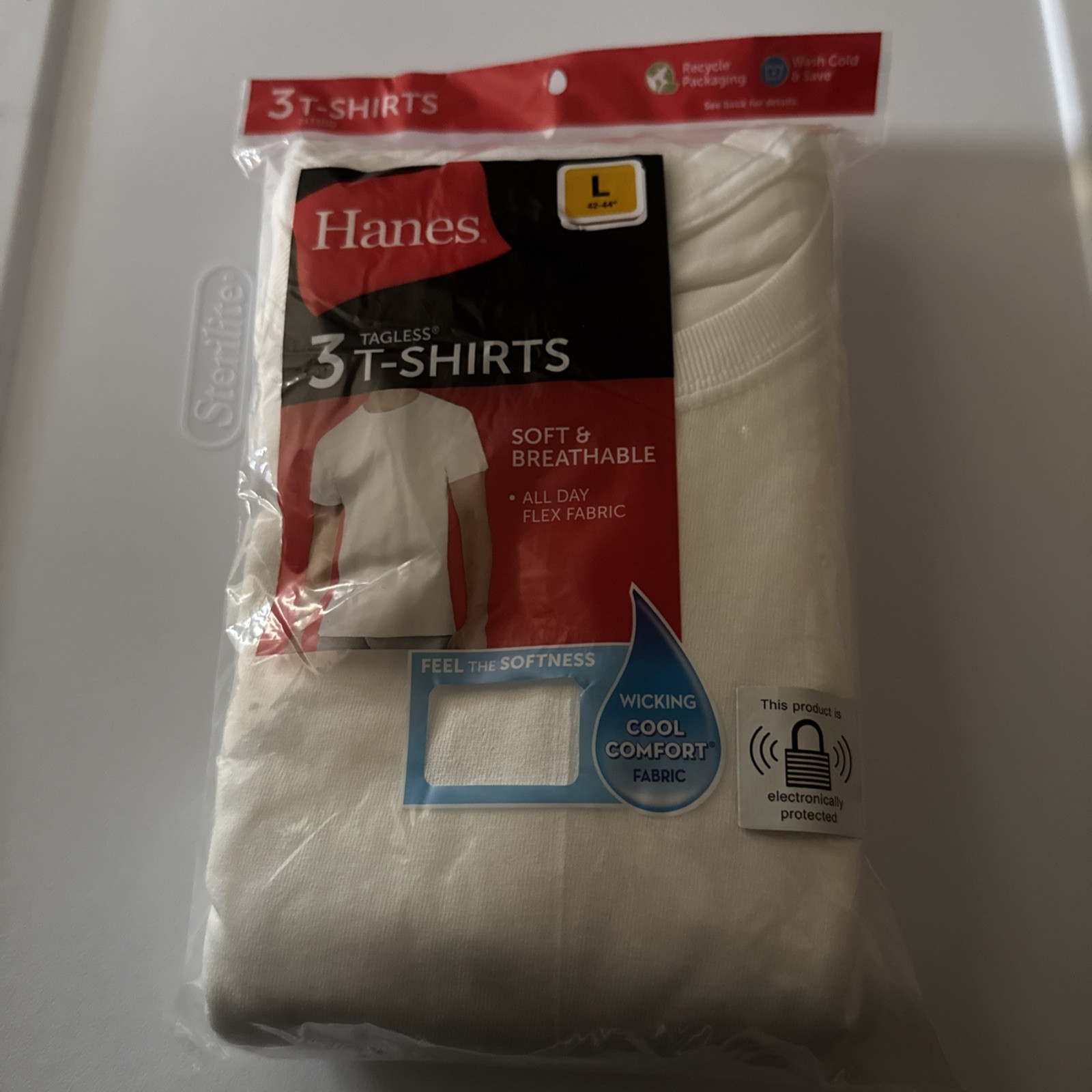 Hanes ComfortSoft 2135 Crewneck Tagless Men's T-shirt L 3 Pack- White gallery