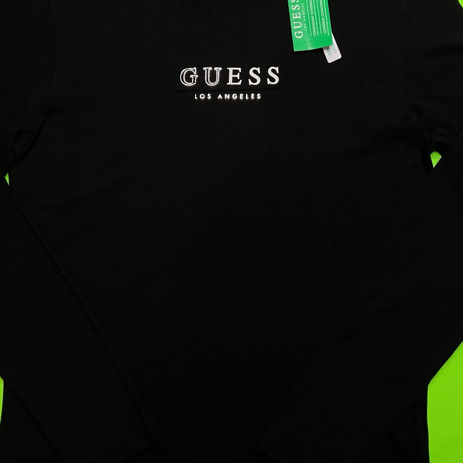 GUESS Los Angeles Men’s Long Sleeve T-Shirt SMALL Black w/White, Silver NEW gallery