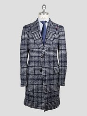 NEW ISAIA BLUE WHITE CASHMERE SILK OVERCOAT US 40 – EU 50 I49