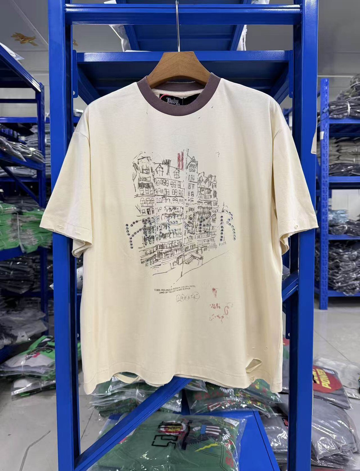 High Street Rhinestone Print Washed Distressed Loose Cotton Short Sleeve T-Shirt gallery