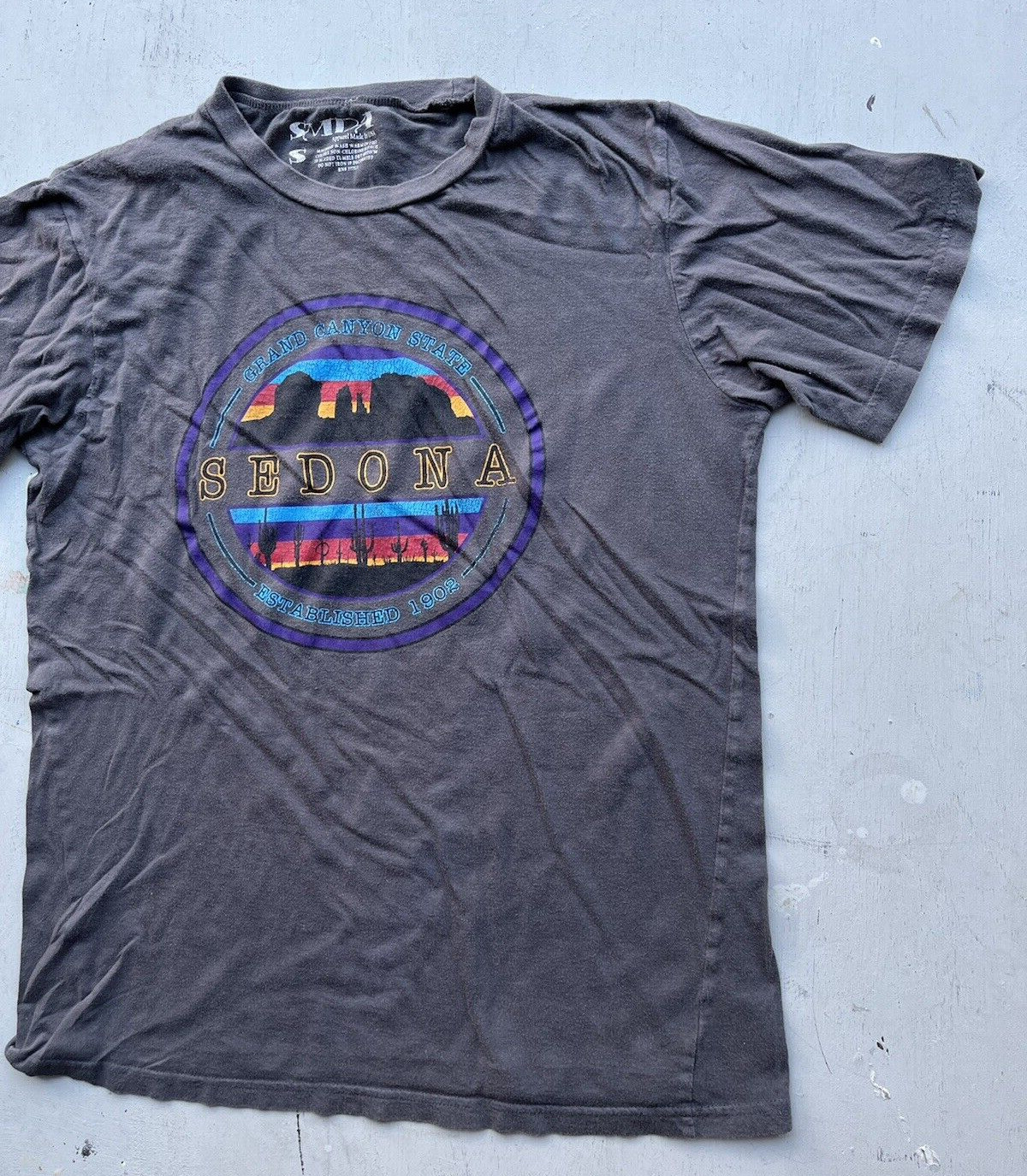 Men's SMDA T-Shirt Gray Sedona AZ Spell-Out S Cotton Hippie Stones Crystals USA gallery